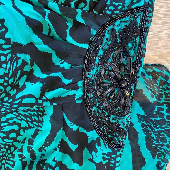 Bella Blue Plus Dress Women's Green Sz 22 Faux Wrap Embellished High Low - Picture 7 of 10